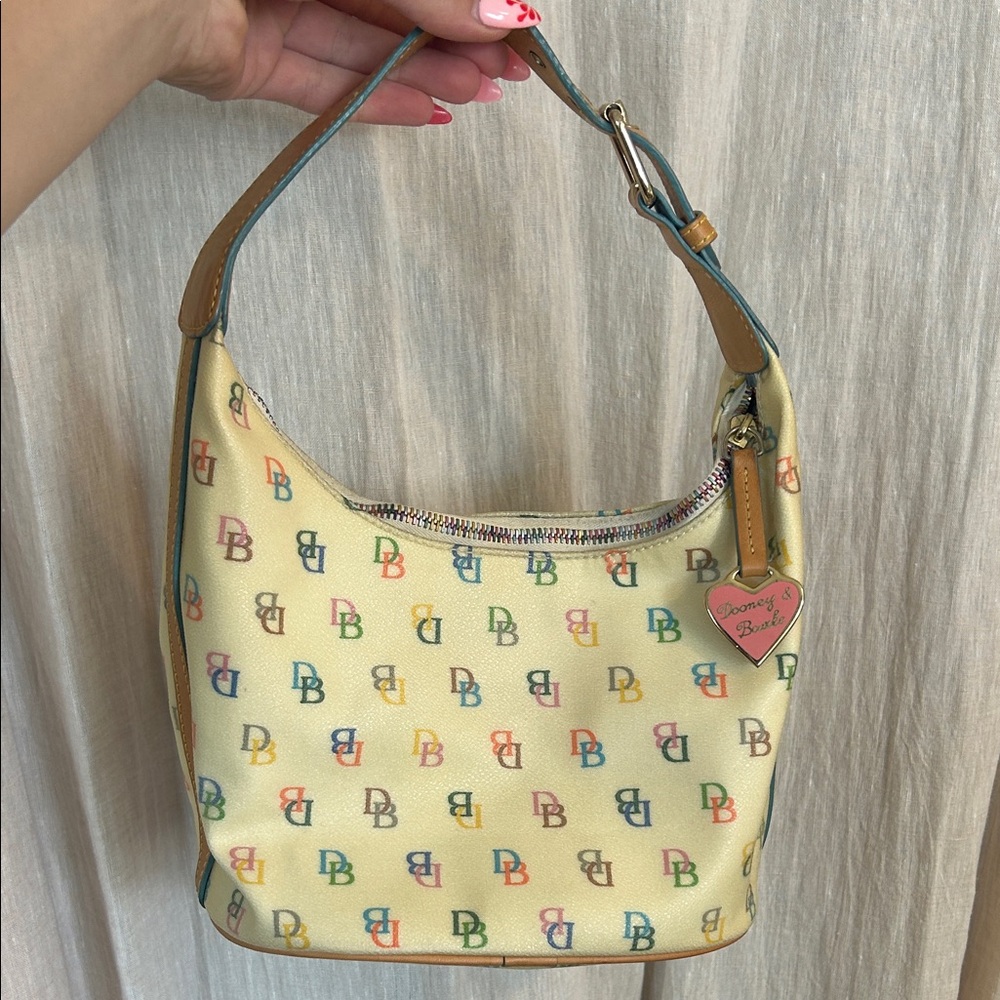 Dooney & Bourke Cream Multicolor DB Logo Hobo with Tan Trim - Picture 5 of 6